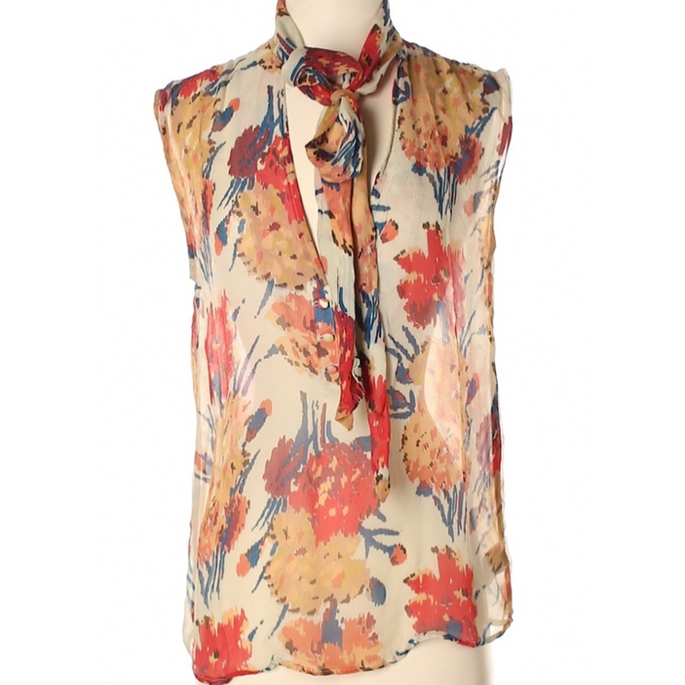 sleeveless floral silk blouse sz XS